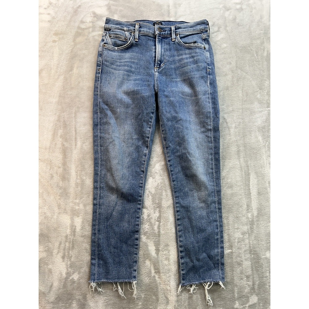 C.O.H. Jeans Womens Sz 26 Blue Rocket High rise Skinny Crop Whiskered Faded Mid